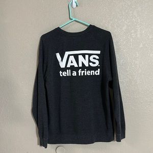 Vans charcoal gray crew neck sweat shirt tell friend VanDoren logo